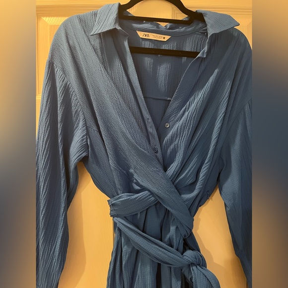 Zara Dresses Belted Zara Mini Dress Blue Poshmark
